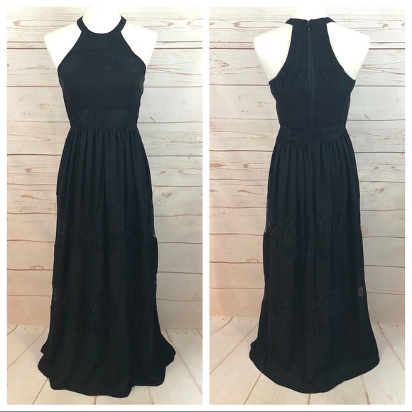 Parker High Neck Halter Black Tiered LaceFormal Maxi Dress - Picture 1 of 10